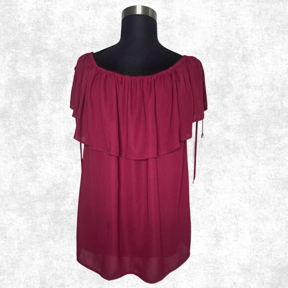 Torrid Off Shoulder Burgundy Ruffle Top Plus Size 2X Lace-Up Boho Goth Romance - Picture 1 of 8